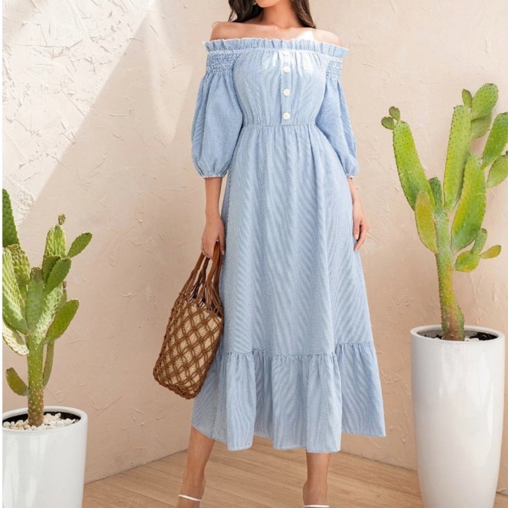 Blue Striped Button-Down Dress